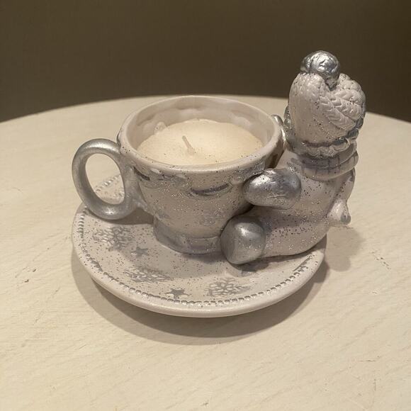 Vintage Flomo Unlimited Snowman Hugging Teacup With Candle - Picture 2 of 3